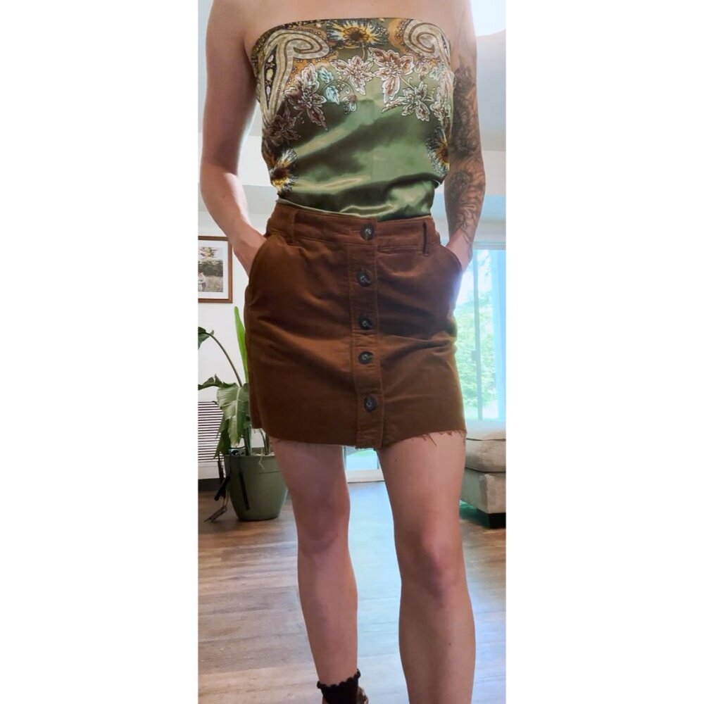 Corduroy Button Down Fray Skirt
